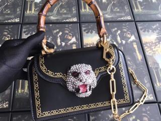 【488667 DT98X】 GUCCI グッチ バッグ スーパーコピー バンブーフレーム ミニ トップハンドルバッグ レディース ショルダーバッグ 光沢のあるレザー 2色可選択 ブラック
