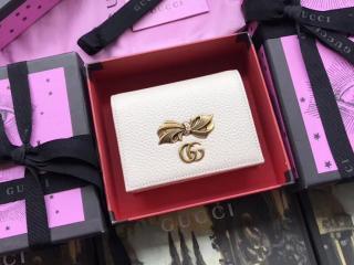 【524289 CAOXT 9158】 GUCCI グッチ  財布 スーパーコピー ボウ レザー カードケース（コイン＆紙幣入れ付き） レディース 二つ折り財布 2色選択可 ホワイト