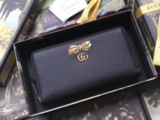 【524291 CAOXT 1163】 GUCCI グッチ  財布 コピー ボウ レザー ジップアラウンドウォレット レディース ラウンドファスナー財布 2色選択可 ブラック