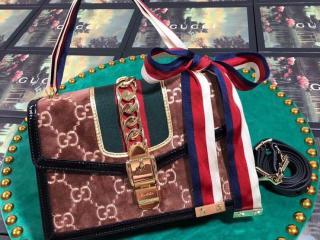 【524405 9JTEG 2068】 GUCCI グッチ シルヴィ バッグ スーパーコピー 〔Sylvie〕GGベルベット スモールバッグ レディース ショルダーバッグ 2色可選択 ブラウン