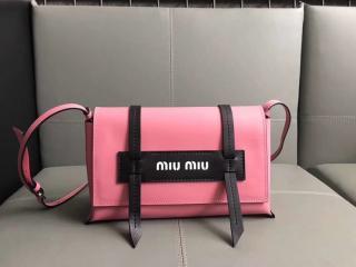【5BD075_2BYA_F014F_V_OOO】 MIUMIU ミュウミュウ バッグ スーパーコピー Grace Lux レザー レディース  ショルダーバッグ 2色選択可 ピンク+ブラック