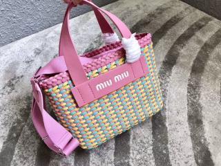 【5BA077_2BU1_F0WO8_V_OOO】 MIUMIU ミュウミュウ バッグ スーパーコピー エコレザー ハンドバッグ レディース ショルダーバッグ 3色選択可 ピンク+ピーチ+アクアマリン