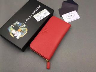 【1ML506_2EBW_F068Z】 PRADA プラダ 長財布 コピー 「サフィアーノ」レザー レディース ラウンドファスナー財布 5色選択可 レッド