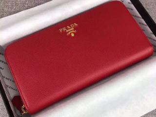 【1ML506_QWA_F068Z】 PRADA プラダ 長財布 コピー 「サフィアーノ」レザー レディース ラウンドファスナー財布 4色選択可 レッド