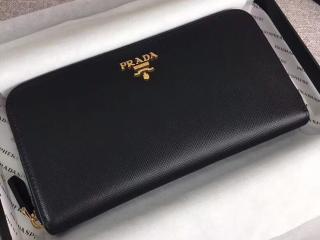 【1ML506_QWA_F0002】 PRADA プラダ 長財布 コピー 「サフィアーノ」レザー レディース ラウンドファスナー財布 4色選択可 ブラック