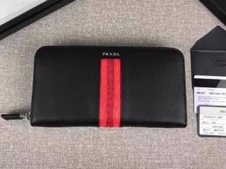 【2ML317_2EB3_F0K3P】 PRADA プラダ 長財布 コピー 「サフィアーノ」 レザー ドキュメントホルダー メンズ ラウンドファスナー財布 5色選択可 ブラック