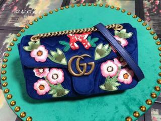 【443497 9QINT 4567】 GUCCI グッチ GGマーモント バッグ スーパーコピー GG Marmont ベルベット スモール レディース ショルダーバッグ コバルトブルー ベルベット