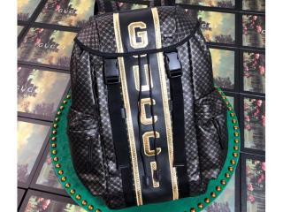 【536413 0WDDX 8486】 GUCCI グッチ バッグ スーパーコピー Dionysus  ダッパー・ダン メンズ バックパック ゴールド GGパターン入り ブラック レザー