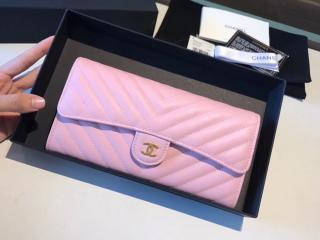 【A80758 19282】 CHANEL シャネル 財布 スーパーコピー クラシック フラップ ウォレット Vステッチ レディース 二つ折り長財布 ゴールド金具 7色可選択 ピンク