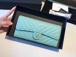 【A80758 19284】 CHANEL シャネル 財布 スーパーコピー クラシック フラップ ウォレット Vステッチ レディース 二つ折り長財布 ゴールド金具 7色可選択 フルーツグリーン