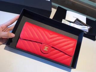 【A80758 19286】 CHANEL シャネル 財布 スーパーコピー クラシック フラップ ウォレット Vステッチ レディース 二つ折り長財布 ゴールド金具 7色可選択 レッド