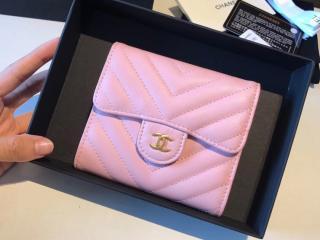 【A82288 11262】 CHANEL シャネル 財布 コピー スモールウォレット Vステッチ レディース 三つ折り財布 ゴールド金具 7色可選択 ピンク