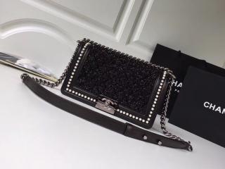 【A67086 Y83826】 BOY CHANEL ボーイ シャネル バッグ コピー スモール ハンドバッグ ツイード、カーフスキン & コスチューム パール レディース チェーンショルダーバッグ ブラック