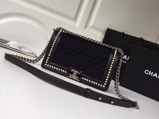 【A67086 Y83826 C7127】 BOY CHANEL ボーイ シャネル バッグ コピー スモール ハンドバッグ ツイード、カーフスキン & コスチューム パール レディース チェーンショルダーバッグ ブラック & ネイビーブルー