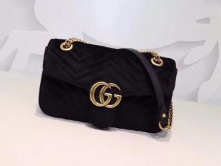 【443497 K4D2T 1000】 GUCCI グッチ GGマーモント バッグ コピー GG Marmont ベルベット ミニバック レディース チェーンショルダーバッグ 5色可選択 ブラック