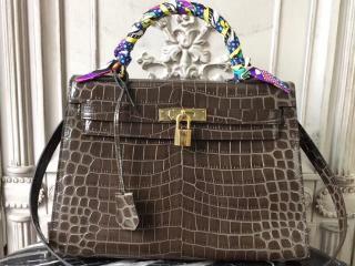 HERMES エルメス ケリー バッグ コピー Kelly クロコ型押 ハンドバッグ レディース ショルダーバッグ 11色可選択 牛革 【H0320585】