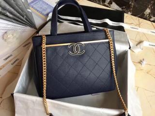 【A57563 Y83814 5B047】 CHANEL シャネル バッグ コピー スモール ショッピング バッグ グレインド カーフスキン レディーストートバッグ 5色可選択 ネイビーブルー