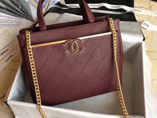 【A57563 Y83814 5B354】 CHANEL シャネル バッグ スーパーコピー スモール ショッピング バッグ グレインド カーフスキン レディーストートバッグ 5色可選択 バーガンディー