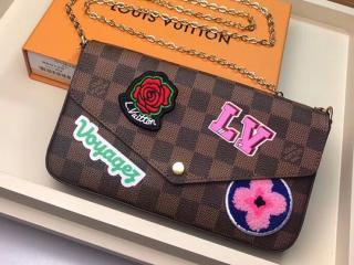 【N60129】 LOUIS VUITTON ルイヴィトン ダミエ･エベヌ 長財布 コピー ポシェット･フェリーチェ GM レディース チェーン二つ折り財布