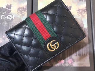 【536453 0YKBT 1060】 GUCCI グッチ 財布 スーパーコピー ダブルG レザー カードケース（コイン＆紙幣入れ付き） レディース 二つ折り財布 ブラック キルティングレザー
