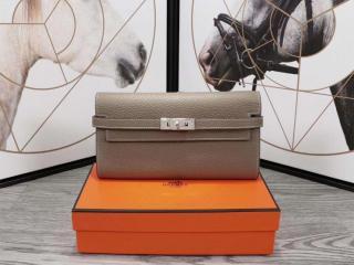 【kelly0223】 HERMES KELLY エルメス ケリー 長財布 スーパーコピー レディース 二つ折り財布 牛革 シルバー金具 11色可選択