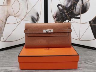 【kelly0224】 HERMES KELLY エルメス ケリー 長財布 コピー レディース 二つ折り財布 牛革 シルバー金具 11色可選択