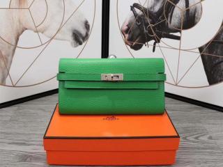 【kelly0229】 HERMES KELLY エルメス ケリー 長財布 スーパーコピー レディース 二つ折り財布 牛革 シルバー金具 11色可選択