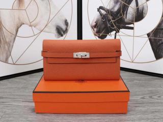 【kelly0231】 HERMES KELLY エルメス ケリー 長財布 スーパーコピー レディース 二つ折り財布 牛革 シルバー金具 11色可選択