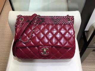 【A57947 Y83962 4B953】 CHANEL シャネル バッグ スーパーコピー 2018/19年秋冬 ラムスキン & パイソン フラップ バッグ レディース ショルダーバッグ3色可選択 レッド