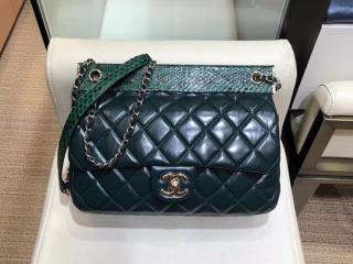 【A57947 Y83962 3B782】 CHANEL シャネル バッグ コピー 2018/19年秋冬 ラムスキン & パイソン フラップ バッグ レディース ショルダーバッグ3色可選択 グリーン
