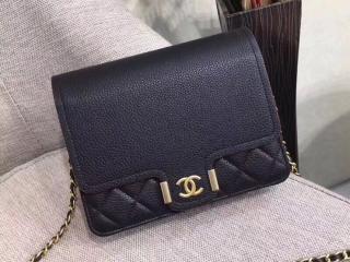 【A71602】 CHANEL シャネル 財布 スーパーコピー クルーズ コレクション グレインド カーフスキン チェーン ウォレット ゴールド金具