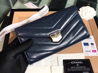 【A81225 Y33278 0B821】 CHANEL シャネル 長財布 コピー 2018/19年 フラップ ウォレット レディース 二折り財布 ゴールド金具 3色可選択 ダークネイビー