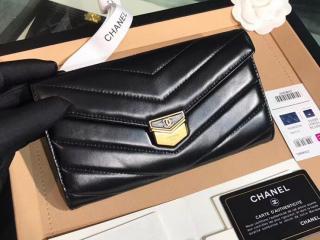 【A81225 Y33278 94305】 CHANEL シャネル 長財布 スーパーコピー 2018/19年 フラップ ウォレット レディース 二折り財布 ゴールド金具 3色可選択 ブラック