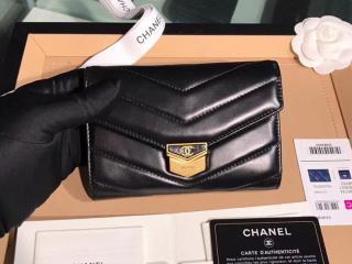 【A81224 Y33278 94305】 CHANEL シャネル 長財布 コピー 2018/19年 スモール フフラップ ウォレット レディース 三折り財布 ゴールド金具 3色可選択 ブラック