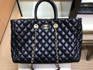 【A93525 Y84050 94305】 CHANEL シャネル バッグ コピー エイジド カーフスキン ラージ ショッピング バッグ レディース ショルダーバッグ ブラック