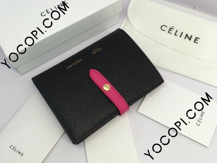 【箱＆保存袋付き 美品】セリーヌ ミディアム ストラップウォレット CELINE ストラップウォレット ミディアム 二つ折り ブラック 箱