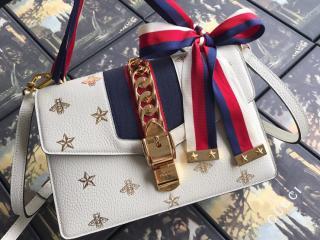 【524405 DJ2RG 8963】 GUCCI グッチ シルヴィ バッグ スーパーコピー Sylvie ビー（ハチ）＆スター スモール レディース ショルダーバッグ 2色可選択 ホワイト レザー