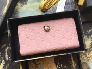 【548058 0G6FJ 5909】 GUCCI グッチ 長財布 コピー グッチ シグネチャー キャット ジップアラウンドウォレット レディース ラウンドファスナー財布 3色可選択 ライトピンク
