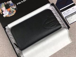 【2ML317_2MB8_F0002】 PRADA プラダ 長財布 スーパーコピー 「サフィアーノ」レザー ドキュメントホルダー ラウンドファスナー財布 ブラック