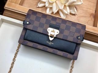 【N60221】 LOUIS VUITTON ルイヴィトン ダミエ･エベヌ 財布 スーパーコピー ポルトフォイユ・ヴァヴァン チェーン レディース 二つ折り財布 3色可選択 ブラック