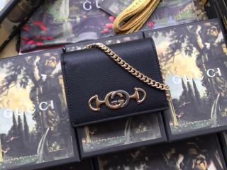 【570660 1B90X 1000】 GUCCI グッチ 財布 スーパーコピー 〔グッチ ズゥミ〕レザー カードケース(コイン＆紙幣入れ付き) レディース 二つ折り財布  4色可選択 ブラック