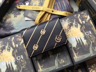 【548071 0WANG 1074】 GUCCI グッチ 財布 スーパーコピー ダブルG ストライプ レザー カードケース レディース 二つ折り財布