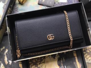 【546585 CAO0G 1000】 GUCCI グッチ 長財布 コピー 〔GGマーモント〕レザー チェーンウォレット レディース 二つ折り財布 2色可選択 ブラック