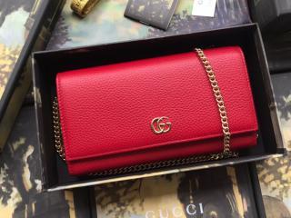 【546585 CAO0G 6433】 GUCCI グッチ 長財布 スーパーコピー 〔GGマーモント〕レザー チェーンウォレット レディース 二つ折り財布 2色可選択 レッド