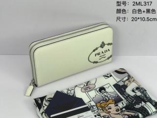 【2ML317_2MB8_F0N13】 PRADA プラダ 長財布 スーパーコピー Saffiano 「サフィアーノ」レザー ドキュメントホルダー メンズ ラウンドファスナー財布 2色可選択 オフホワイト/ブラック