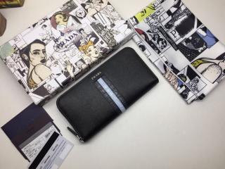 【2ML317_2EB3_F0D9M】 PRADA プラダ 長財布 コピー Saffiano 「サフィアーノ」レザー クロコダイル ドキュメントホルダー メンズ ラウンドファスナー財布 2色可選択 ブラック＋ブルー