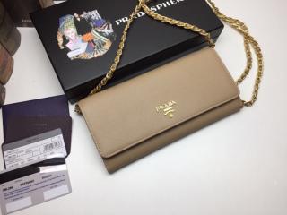 【1M1290_F322】 PRADA プラダ 長財布 スーパーコピー Saffiano 「サフィアーノ」レザー チェーンウォレット レディース 二つ折り財布 6色可選択