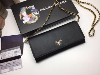 【1M1290_F324】 PRADA プラダ 長財布 スーパーコピー Saffiano 「サフィアーノ」レザー チェーンウォレット レディース 二つ折り財布 6色可選択