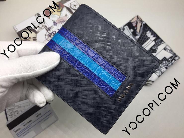 美品✨プラダ　ネイビー　二つ折り財布　サフィアーノレザー　2M0513 プラダ PRADA サフィアーノ レザー 2つ折り コンパクト 財布