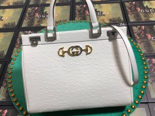 ‎【564714 EY00X 9522】 GUCCI グッチ バッグ コピー 〔グッチ ズゥミ〕オーストリッチ ミディアム トップハンドル レディース ショルダーバッグ ホワイト